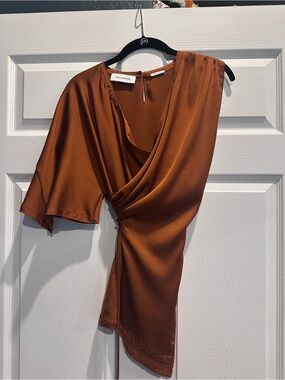 Yigal Azrouël Asymmetric Draped Blouse in Rust